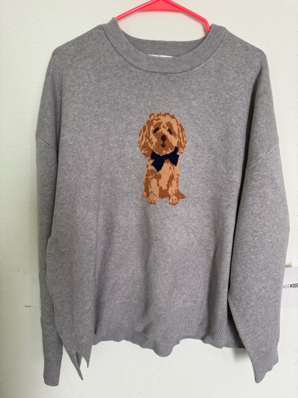 Gray Sweater with Brown Puppy Motif